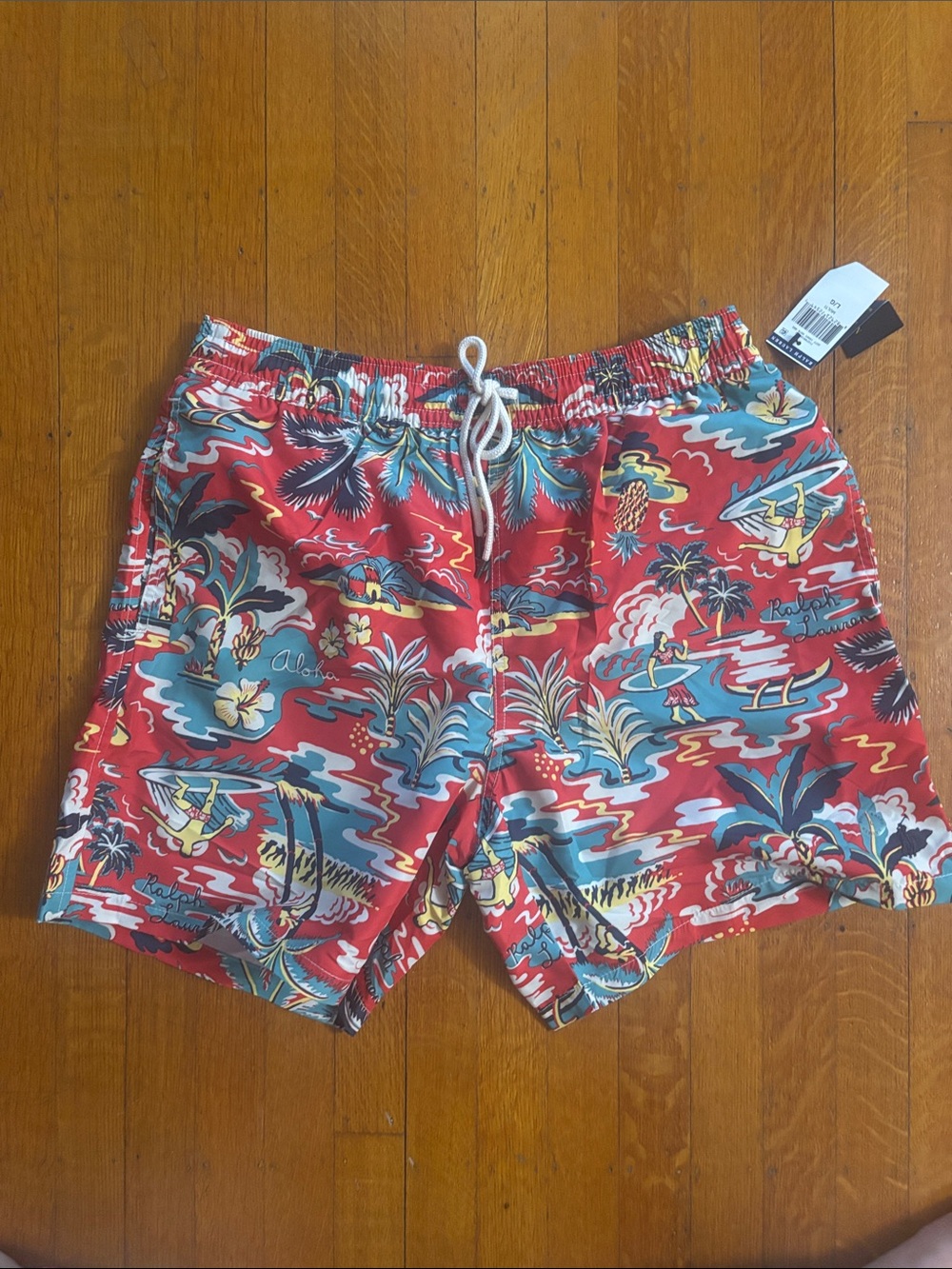 Ralph Lauren Red Tropical Print Swim Trunks